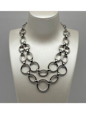 Alfani Silver Tone Chunky Bold Double Row Round Links Necklace Adjustable Signed